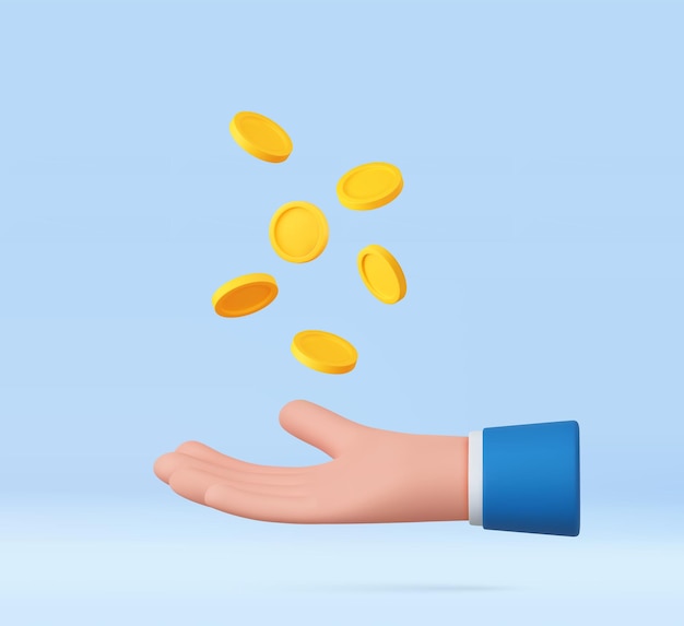 3d hand with coins flying