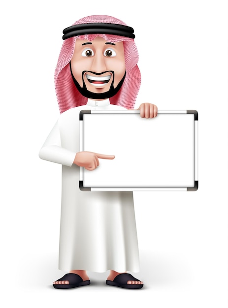 Premium Vector | 3d handsome saudi arab man in traditional dress stand ...