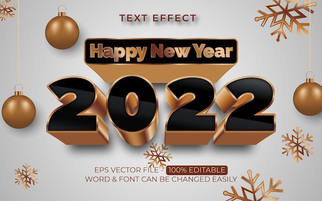 3d happy new year 2022 text effect style editable text effect gold theme