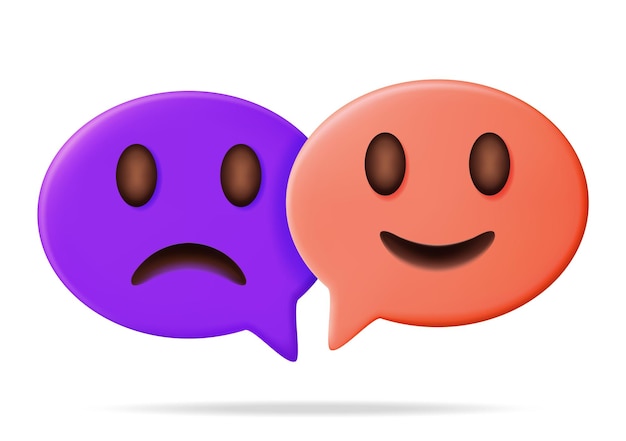 3D Happy and Sad Emoticon on Speech Bubble