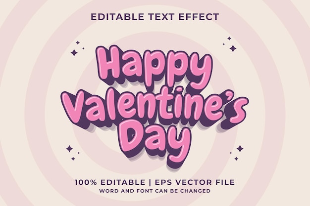 Vettore 3d happy valentine39s day cartoon editable text effect premium vector