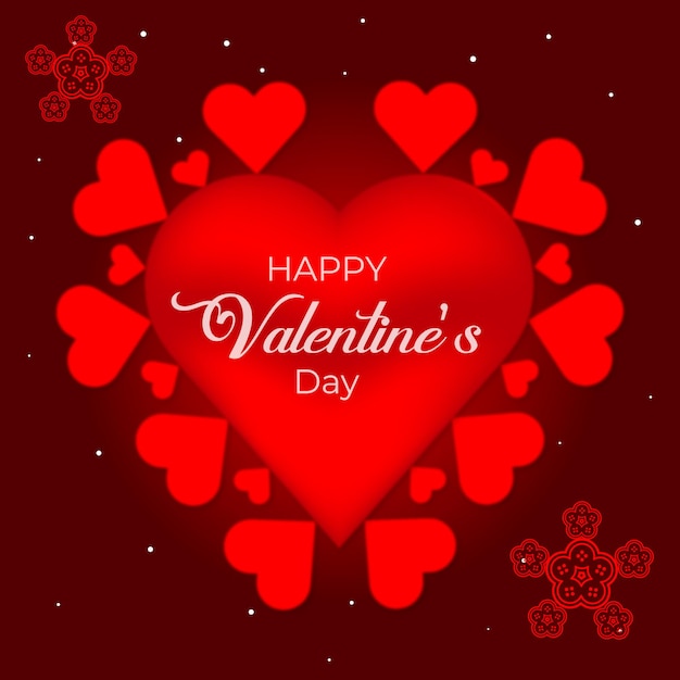 3d happy valentines day background with red hearts and beautiful confetti