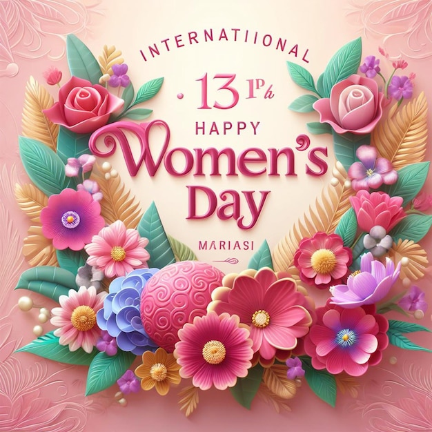 3D Happy womens day floral template