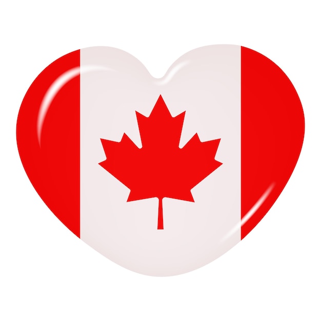 3D hart in de Canadese vlag kleur is geïsoleerd op een heldere achtergrond Land vlag knop