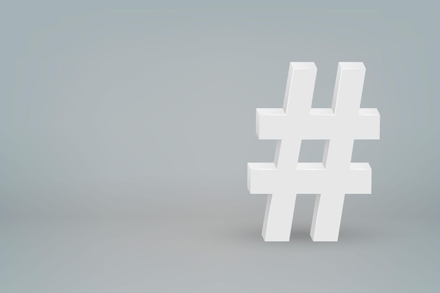 3d hashtag mark symbol on scene background