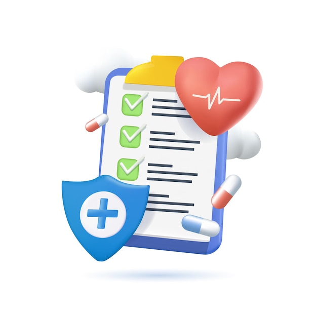 Vector 3d health insurance icon concept life insurance family health care protection