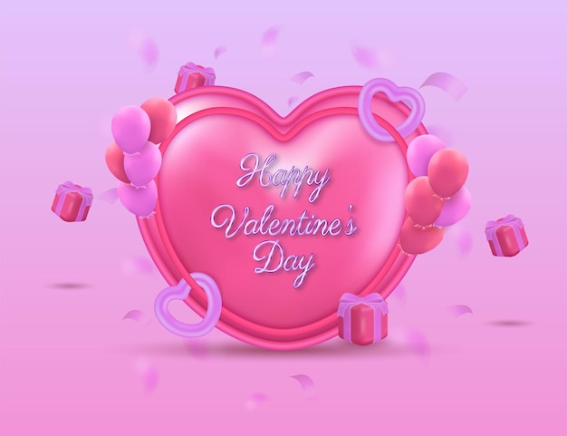 3d сердца дня святого валентина со сладкими подарками и реалистичными воздушными шарами