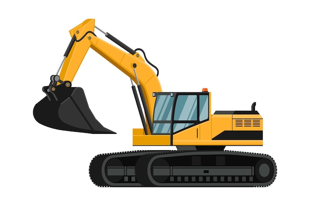 3d heavy machinery with yellow crawler excavator on white background.