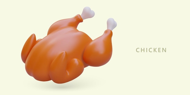 3D hele kippengrill Gebakken vogel Heerlijk vleesgerecht