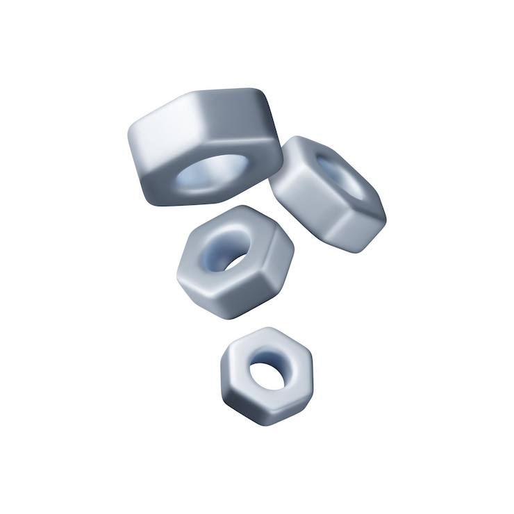 Vector 3d hex nuts screw set isolated on white