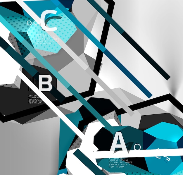 3d esagono composizione geometrica geometrica digitale sfondo astratto techno o modello di presentazione aziendale con opzioni di esempio illustrazione vettoriale