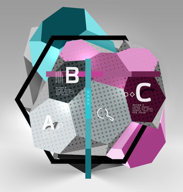ベクトル 3d六角形の幾何学的な組成 幾何学的なデジタル抽象的な背景 テクノまたはビジネスプレゼンテーションのテンプレートにサンプルオプション ベクトルイラスト