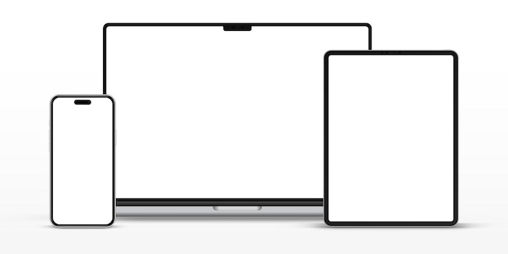 Vector 3d high quality modern laptop smartphone tablet mockup for presentation with isolated background