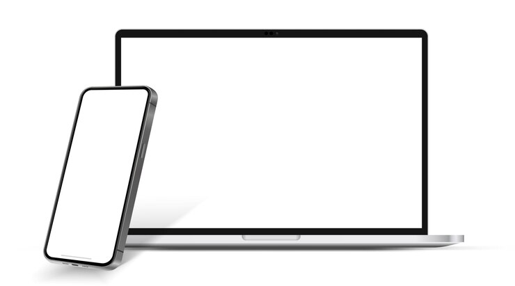 Vector 3d high quality modern laptop smartphone tablet mockup for presentation with isolated background