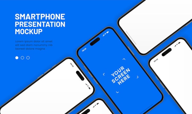 3d high quality smartphone mockup met verschillende hoeken en geïsoleerde achtergrond voor show mobiele app
