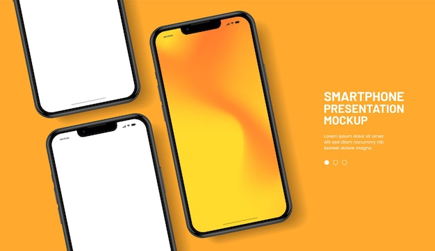 ショーモバイルアプリ用に、異なる角度と孤立した背景を備えた3Dの高品質スマートフォンモックアップ