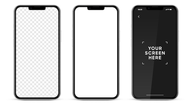 Mockup di smartphone 3d di alta qualità con angolazioni diverse e sfondo isolato per l'app mobile show