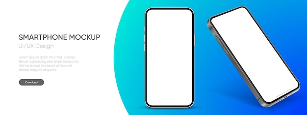 ショーモバイルアプリのための異なる角度と孤立した背景を持つ高品質の3Dスマートフォンモックアップ