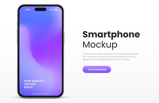 Vector 3d high quality smartphone mockup with different angles and isolated background for show mobile app