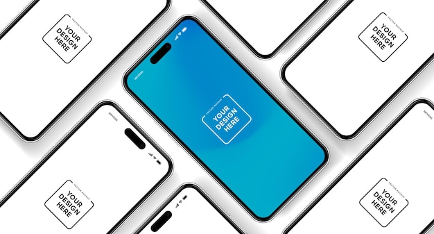 スマートフォンのモックアップ 3D ディナミックな島と孤立した背景でモバイルアプリを表示する