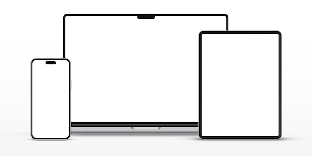 Vector 3d hoge kwaliteit moderne laptop smartphone tablet mockup voor presentatie met geïsoleerde achtergrond