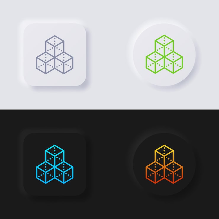 Vector 3d hologram objects icon set multicolor neumorphism button soft ui design for web design application ui and more button vector