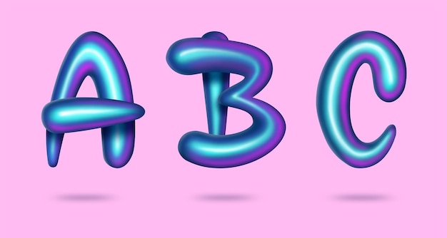 Vector 3d holographic lettering iridescent gradient letters a b c