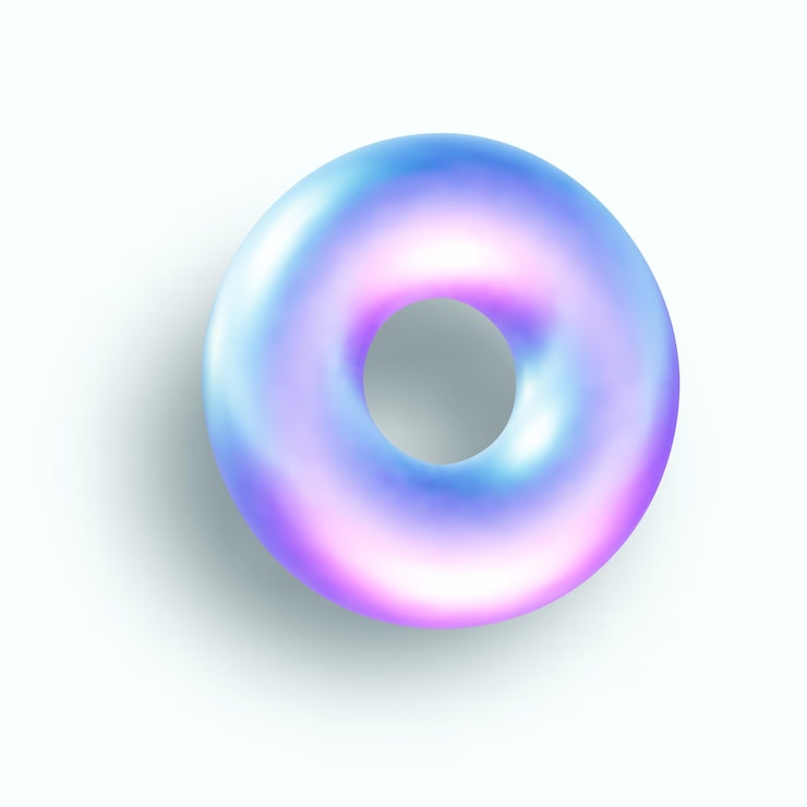 Vector 3d holographic primutive shape render of 3d neon iridescent torus with rainbow effect