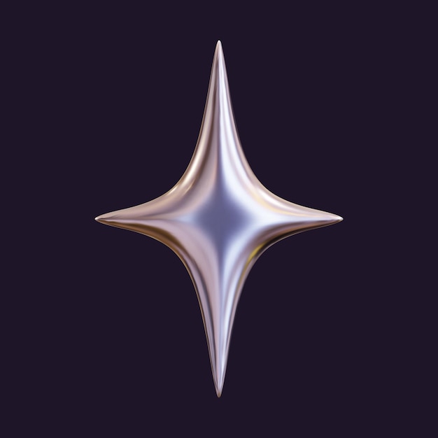 3D holographic star with a reflective sheen Chrome metallic design element with a retro futuristic