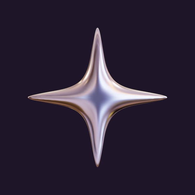 3D holographic star with a reflective sheen Chrome metallic design element