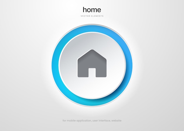 3d home, homepage, base, main page, house icon emblem symbol sign push button for UI website