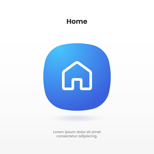 3d home, homepage, base, main page, house icon emblem symbol sign push button for UI website