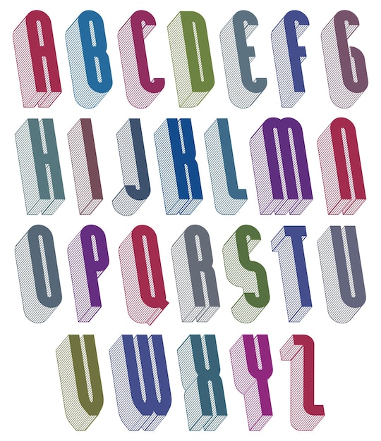 Vector 3d hoog gecondenseerd lettertype voor koppen met een goede stijl, eenvoudig gevormde letters alfabet, geweldig lettertype voor ontwerp, reclame en web.