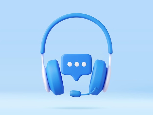 Vector 3d hotline support service with headphones