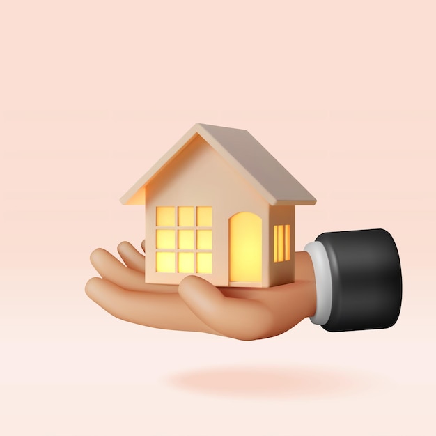 3d house building in hand isolated
