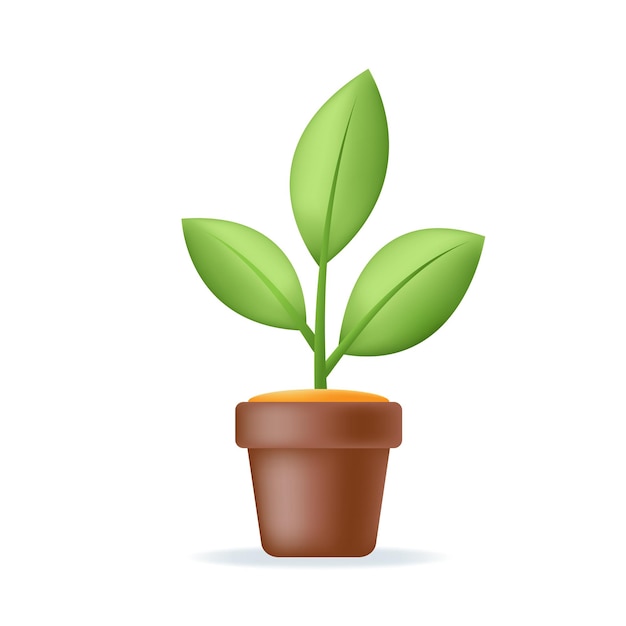 3d house plant with leaves in pot Flower icon