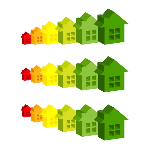 3D-huizen energie-efficiëntie Elektriciteitsverbruik concept Power save concept Vector illustratie