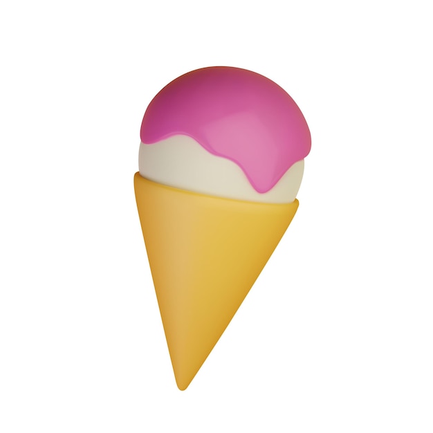 3D ice cream cone vector illustration drizzled with strawberry syrup Perfect for summer themes dessert menus and digital art projects