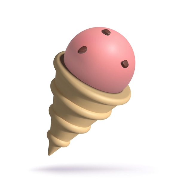 3d значок мороженого со вкусом клубники в вафельном рожке с шоколадной стружкой