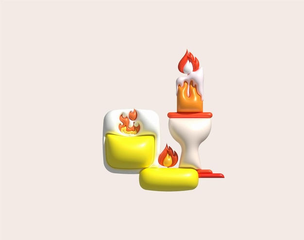 3d icon Burning candle melting and burning flame