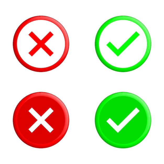 3D Icon Check mark and cross, red wrong symbol and green correct symbol vector illustration