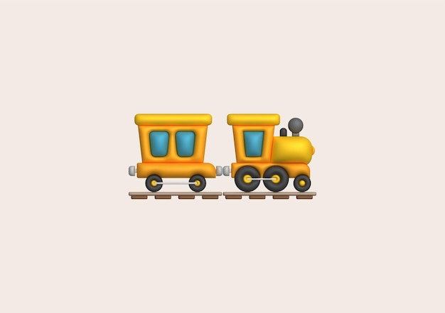 3d icon children's constructor train with trailers The concept of preschool education
