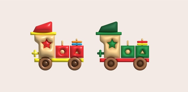 3d icon children's constructor train with trailers The concept of preschool education