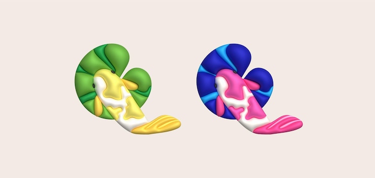 Vector 3d icon colorful japanese koi fish and lotus leaf minimal style icon