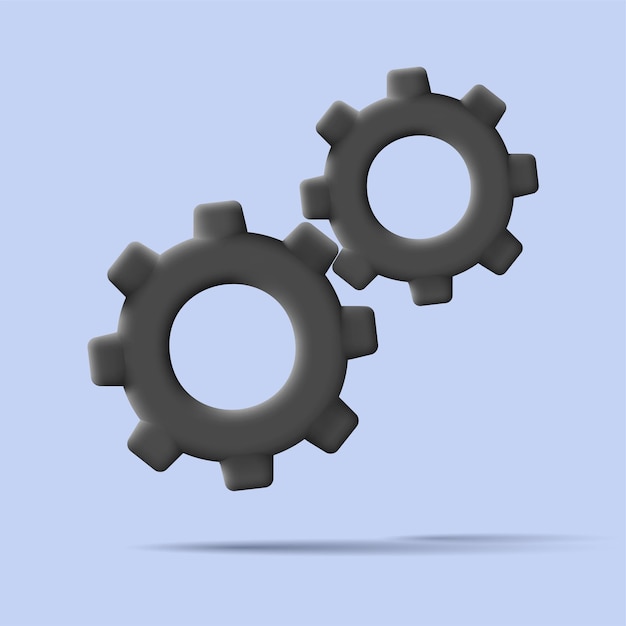 Vector 3d icon of gear two black render cogwheels