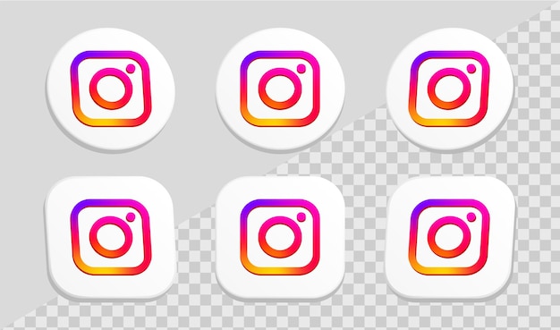 Logo instagram icona 3d per i loghi delle icone dei social media nel cerchio bianco e set di raccolta di cornici quadrate