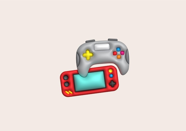 Vector 3d icon joystick gamepad game console or game controller computer game minimalist cartoon style