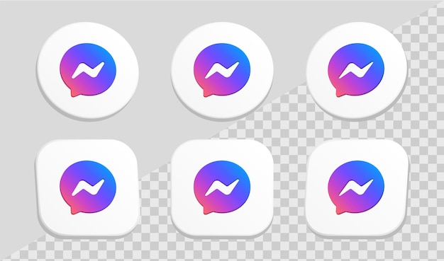 흰색 원 및 사각형 프레임 컬렉션 집합의 소셜 미디어 아이콘 로고용 3d 아이콘 메신저 로고