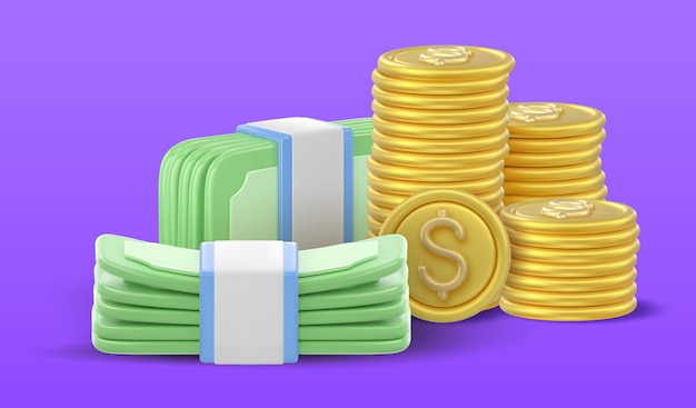 3d icon money bank banknotes