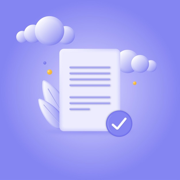 3d icon of paper documents with a check mark Confirmed or approved document Business icon